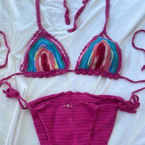Unique pink rainbow crochet bikini set Size S